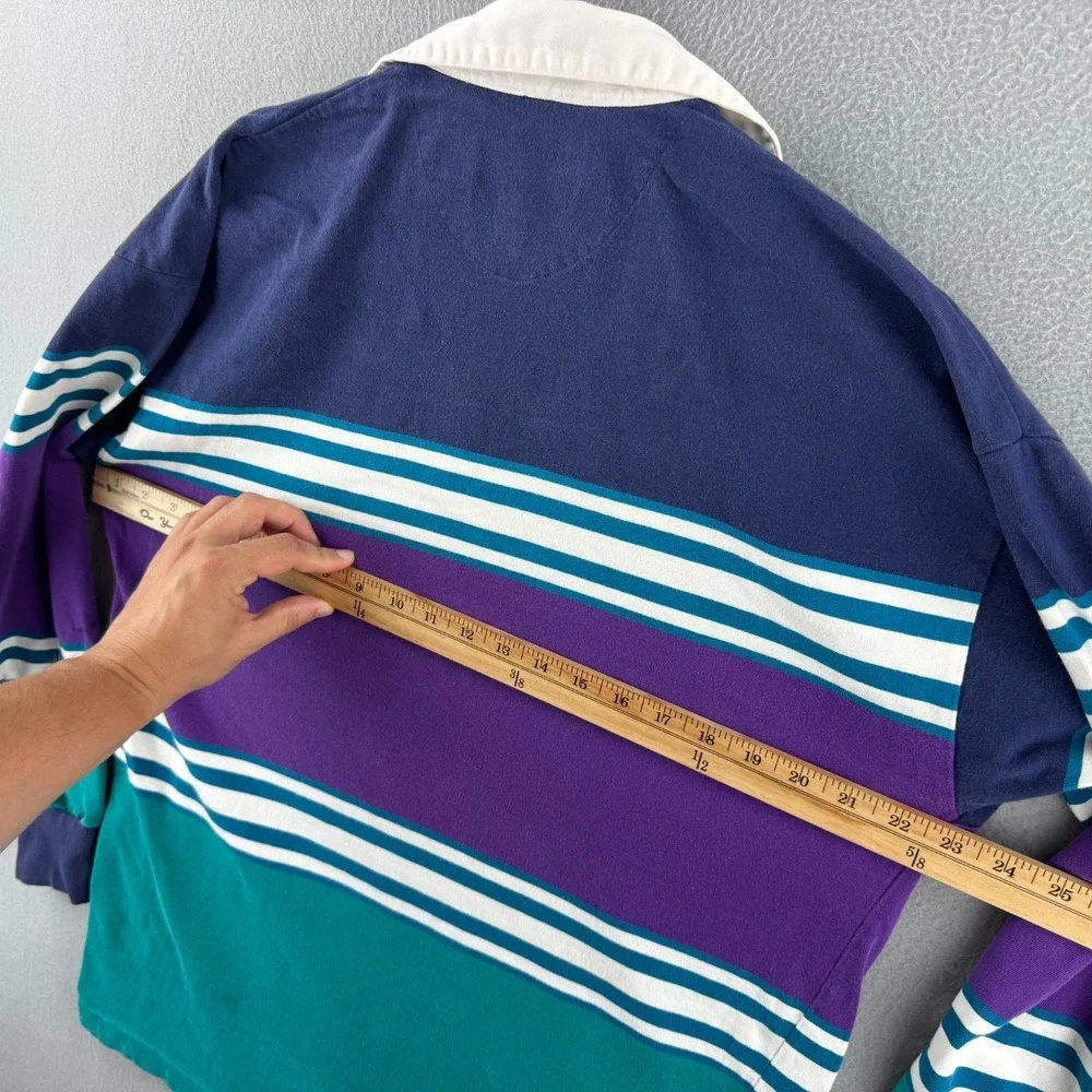 Vintage Chaps Ralph Lauren Rugby Shirt Mens Large Striped Cotton Polo 90s